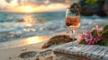 Glass of Wine on Beach Royalty Free Stock Photo