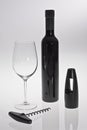 Glass & Wine Bottle with corkscrew Royalty Free Stock Photo