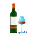 Wine bottle and wine glass on a white background. Vector illustration Royalty Free Stock Photo