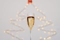 A glass of wine, champagne with envelope against bokeh background close up. Top view. New Year, Christmas mood. Greeting card Royalty Free Stock Photo