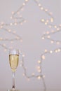 A glass of wine, champagne with envelope against bokeh background close up. Top view. New Year, Christmas mood. Greeting card Royalty Free Stock Photo