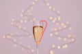 A glass of wine, champagne with envelope against bokeh background close up. Top view. New Year, Christmas mood. Greeting card Royalty Free Stock Photo