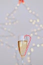 A glass of wine, champagne with envelope against bokeh background close up. Top view. New Year, Christmas mood. Greeting card Royalty Free Stock Photo