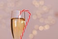 A glass of wine, champagne with envelope against bokeh background close up. Top view. New Year, Christmas mood. Greeting card Royalty Free Stock Photo