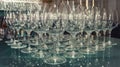 Glass wine cups arranged in a row to form a design Royalty Free Stock Photo