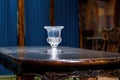 Glass wine cups on traditional Chinese wooden table