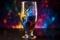 Glass of wine on a dark background with a splash of colored smoke