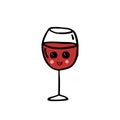 Glass of wine doodle icon, vector illustration