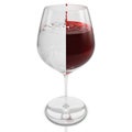 Glass of wine with a dripping drop and with liquid being formed by half wine and half water divided in half. 3D Illustration