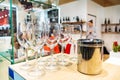Glass wine glasses on the table. Preparing for a wine tasting in the guest room Royalty Free Stock Photo