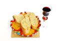 A glass of wine and gralic bread Royalty Free Stock Photo