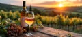 Glass Of Wine With Grapes And Barrel On A Sunny Background. Italy Tuscany Region Royalty Free Stock Photo