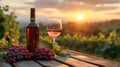 Glass Of Wine With Grapes And Barrel On A Sunny Background. Italy Tuscany Region Royalty Free Stock Photo