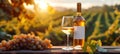 Glass Of Wine With Grapes And Barrel On A Sunny Background. Italy Tuscany Region Royalty Free Stock Photo