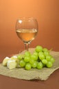 Glass of the wine, grapes and cheese