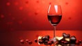 Glass of wine, heart-shaped chocolates, valentine's day, glow, on a clean background, promotional shot