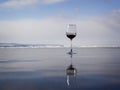 A glass of wine is on the ice Royalty Free Stock Photo