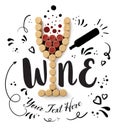 Glass of wine made with corks on white background, top view. Space for design Royalty Free Stock Photo