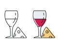 Glass of wine and a piece of cheese. vector alcohol icons in flat style Royalty Free Stock Photo