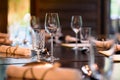 A glass of wine is placed on the dinner table. Royalty Free Stock Photo