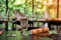 A glass of wine is placed on the dinner table. Royalty Free Stock Photo