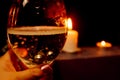 Glass of wine in red light, blurred. Party, joy Royalty Free Stock Photo