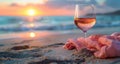 Glass of Wine on Sandy Beach Royalty Free Stock Photo