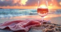 Glass of Wine on Sandy Beach Royalty Free Stock Photo