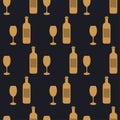 Glass of wine seamless pattern in art deco style. Alcohol drink glasses and bottle in style of the 1920s-1930s. Vintage design