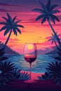 A glass of wine is sitting on a table in front of a beautiful ocean view Royalty Free Stock Photo