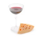 Glass of wine and a slice of cheese Royalty Free Stock Photo