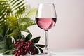 glass of wine on a table, surrounded by leaves and ample copy-space for your text. Royalty Free Stock Photo
