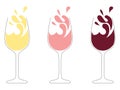 A glass of wine. Three glasses of wine, white, pink and red. Vector, cartoon illustration of a glass of wine Isolated on a white Royalty Free Stock Photo