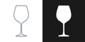 Glass wine. Two types of images. Contour line art in flat style. Silhouette wine glasses on a black background. Restaurant Royalty Free Stock Photo