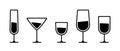 Glass for wine vector icon set. Alcohol bottles and glasses symbol. Wineglass sign for menu Royalty Free Stock Photo
