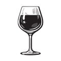 Glass of wine in vintage engraving style. Wineglass icon. Black and white vector illustration on white background. Royalty Free Stock Photo