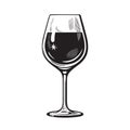 Glass of wine in vintage engraving style. Wineglass icon. Black and white vector illustration on white background. Royalty Free Stock Photo