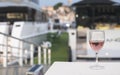 Glass of wine and a yacht Royalty Free Stock Photo