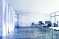 Glass and wooden open space office, poster toned Royalty Free Stock Photo