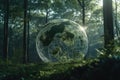 Glass World Sfere in green forest green nature Royalty Free Stock Photo