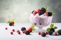 Glass with yogurt and fresh berry fruits with copy space Royalty Free Stock Photo