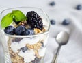 Glass with yogurt, granola and friuts