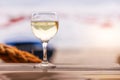 Glasse of white wine on wooden table Royalty Free Stock Photo