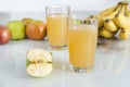 2, glasses, Apple juice, juice, apples, bananas, fruit, drink, Royalty Free Stock Photo