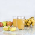 glasses, Apple juice, juice, apples, bananas, fruit, Royalty Free Stock Photo