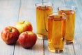 Glasses with apple juice and ripe apples Royalty Free Stock Photo