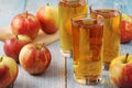 Glasses with apple juice and ripe apples Royalty Free Stock Photo