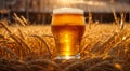 Glasses of beer against the backdrop a field of barley mug evening Royalty Free Stock Photo