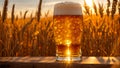 Glasses of beer against the backdrop a field of barley mug Royalty Free Stock Photo