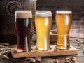 Glasses of beer and ale barrel on the wooden table. Craft brewer Royalty Free Stock Photo